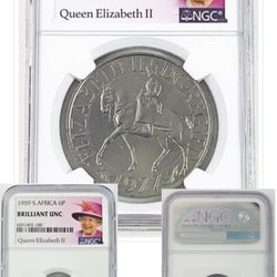 Queen Elizabeth II: 1977 Great Britain 25 P “Silver Jubilee Crown” & S. Africa 6 P