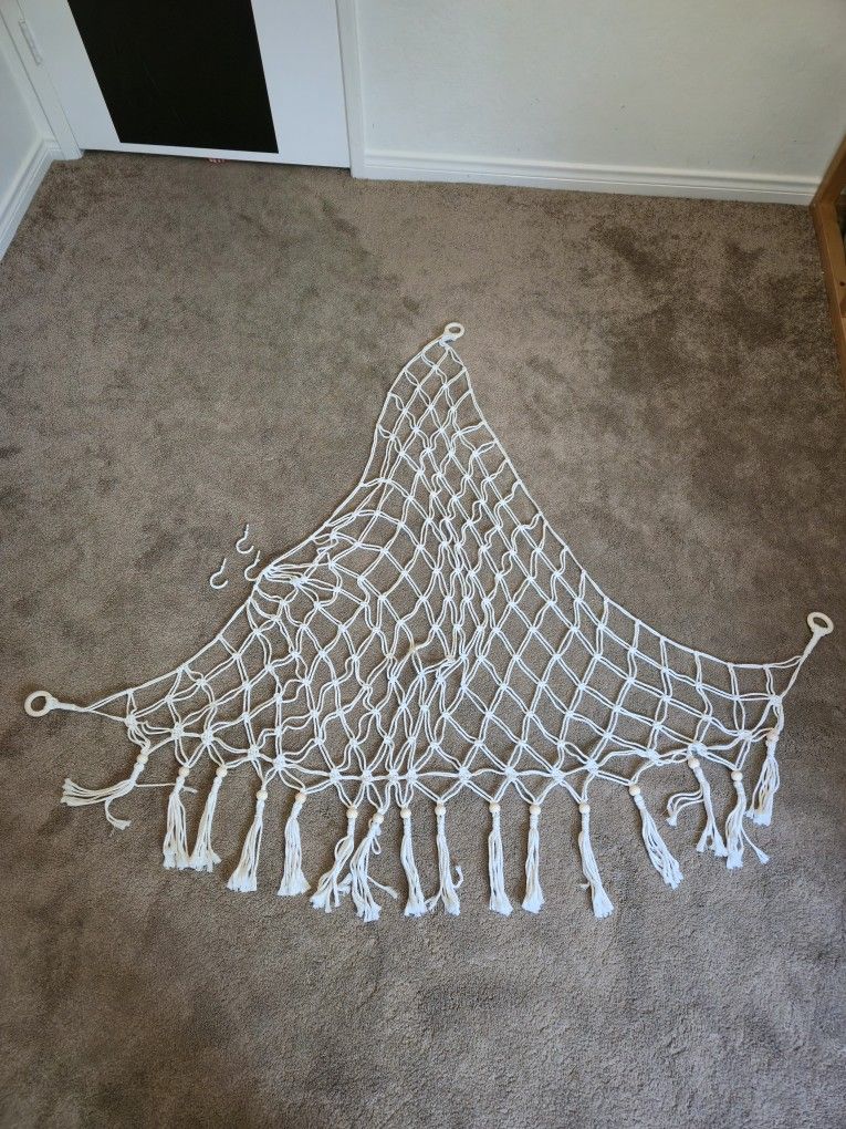 Extra Large Beige Macrame Kids Stuffed Animal Hammock Jumbo Doll Room Corner Organizer Toy Storage