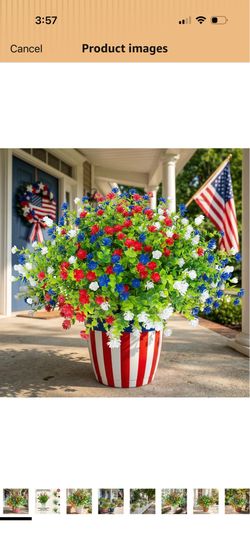 24 Pcs Artificial Flowers Outdoor, Faux Artificial Plants UV Resistant Plastic Patriotic Flower Bulk for 4th of July Hanging Planter Porch Window Home