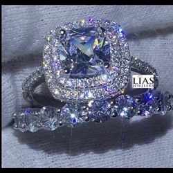 New 18k White Gold Wedding Ring Set 