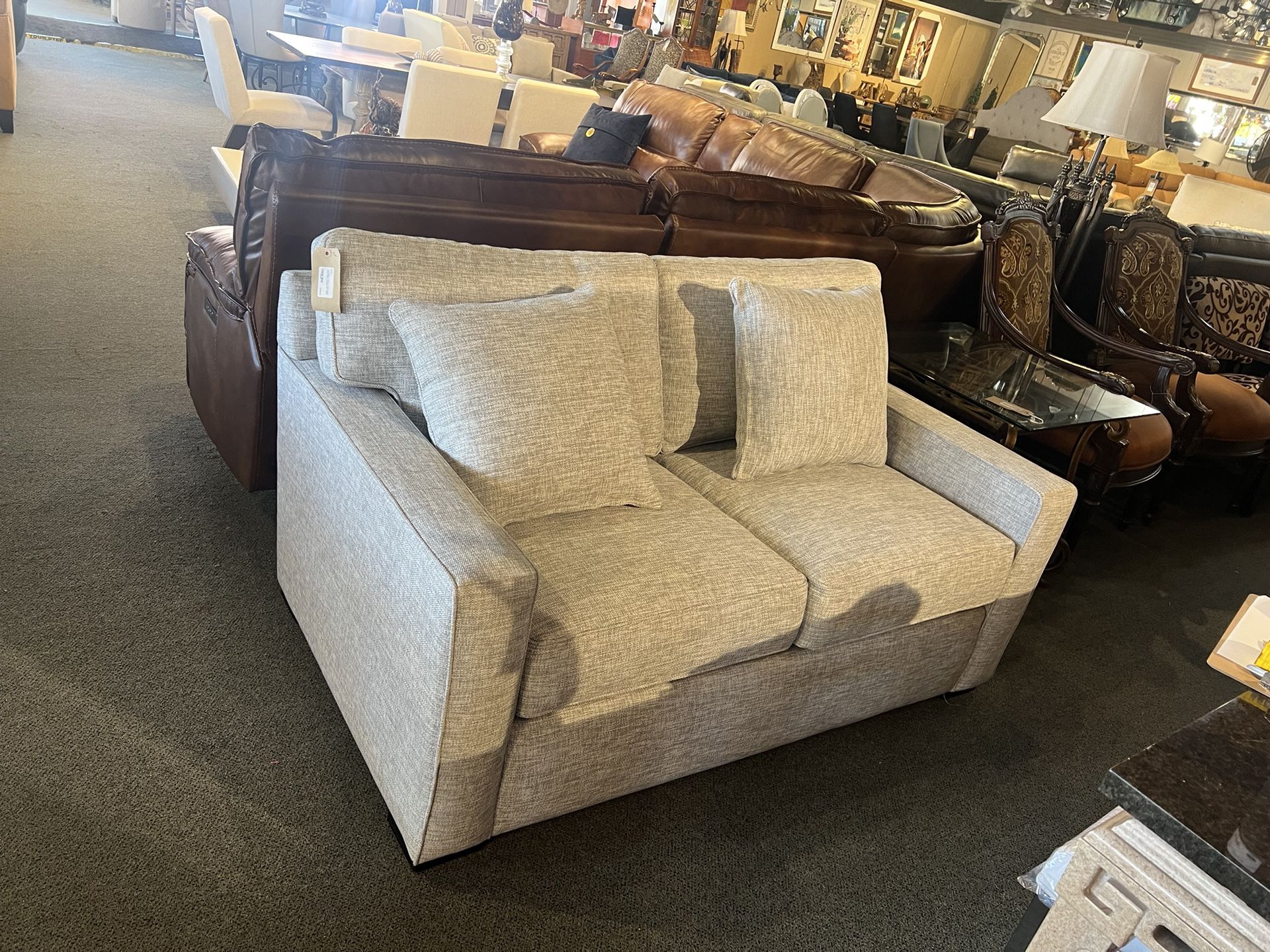 LOVESEAT: Macy's 2 Seat Light Grey Fabric Loveseat 61"- AS-IS SKU NT6YB7