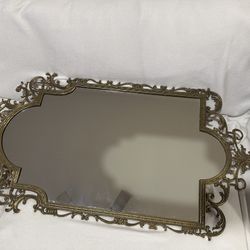 Vintage Ornate Bronze & Glass Vanity Mirror – Excellent Condition by