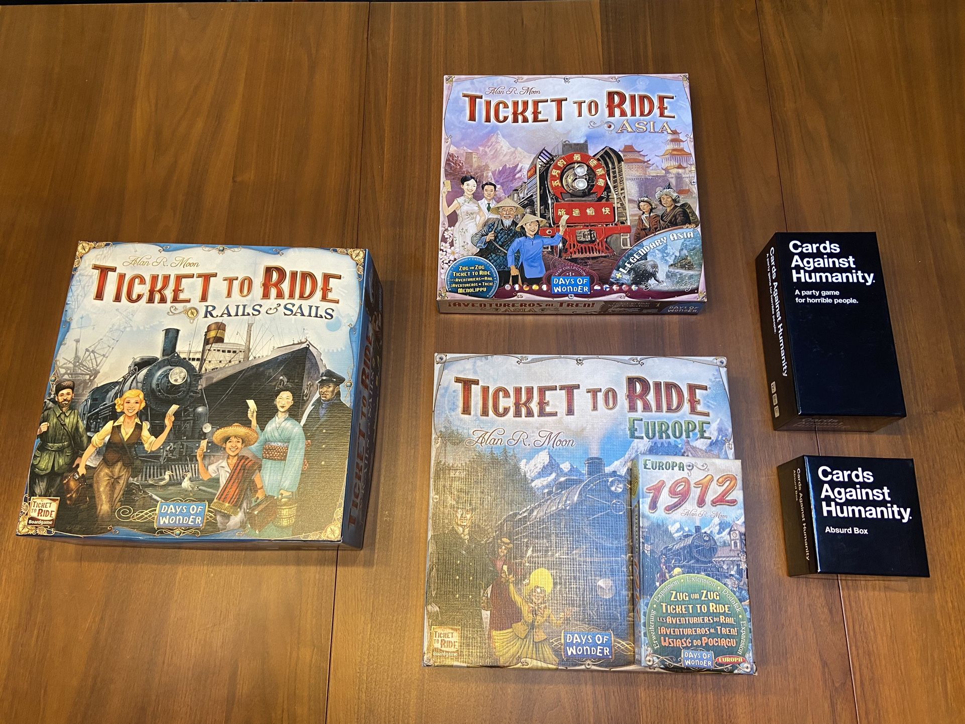 Three Extension Version Of Ticket To Ride Board Game + Cards Of Humanity Plus Extension