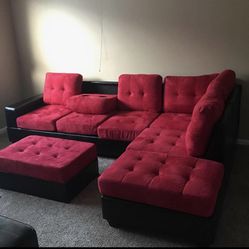 Heights Red Sectional With Ottoman & sofa couch loveseat recliner options