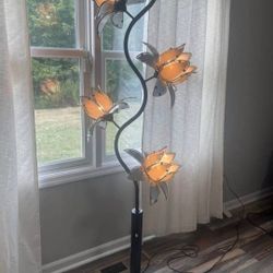 Vintage Hollywood Regency Glass Lotus Flower Floor Lamo