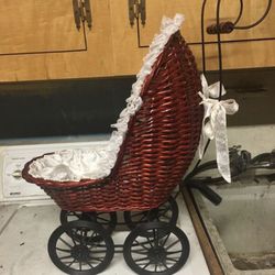 Carriage buggy antique doll wicker stroller Pram Victorian canopy convertible