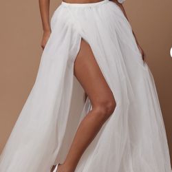 White Maxi Tulle Split Skirt 