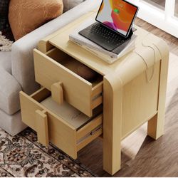 Light Wood Side Table with Two Drawers