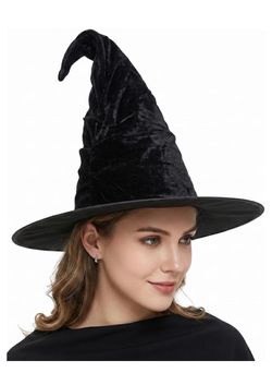 Halloween Witch Hat, Ruched Witches Hats for Women Wizard Hats Halloween Costume Accessories Cosplay Party Decorations Favors