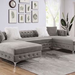Grey Modern 3pcs U Shape Sectionals Couch $50 Down With Financing 