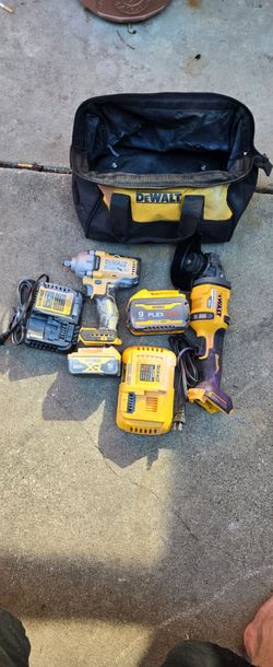 Brand new DeWalt setup,
60V FLEXVOLT grinder (brushless)
FLEXVOLT battery + charger
 & 1/2” impact wrench kit (battery + charger)
Everything is NEW