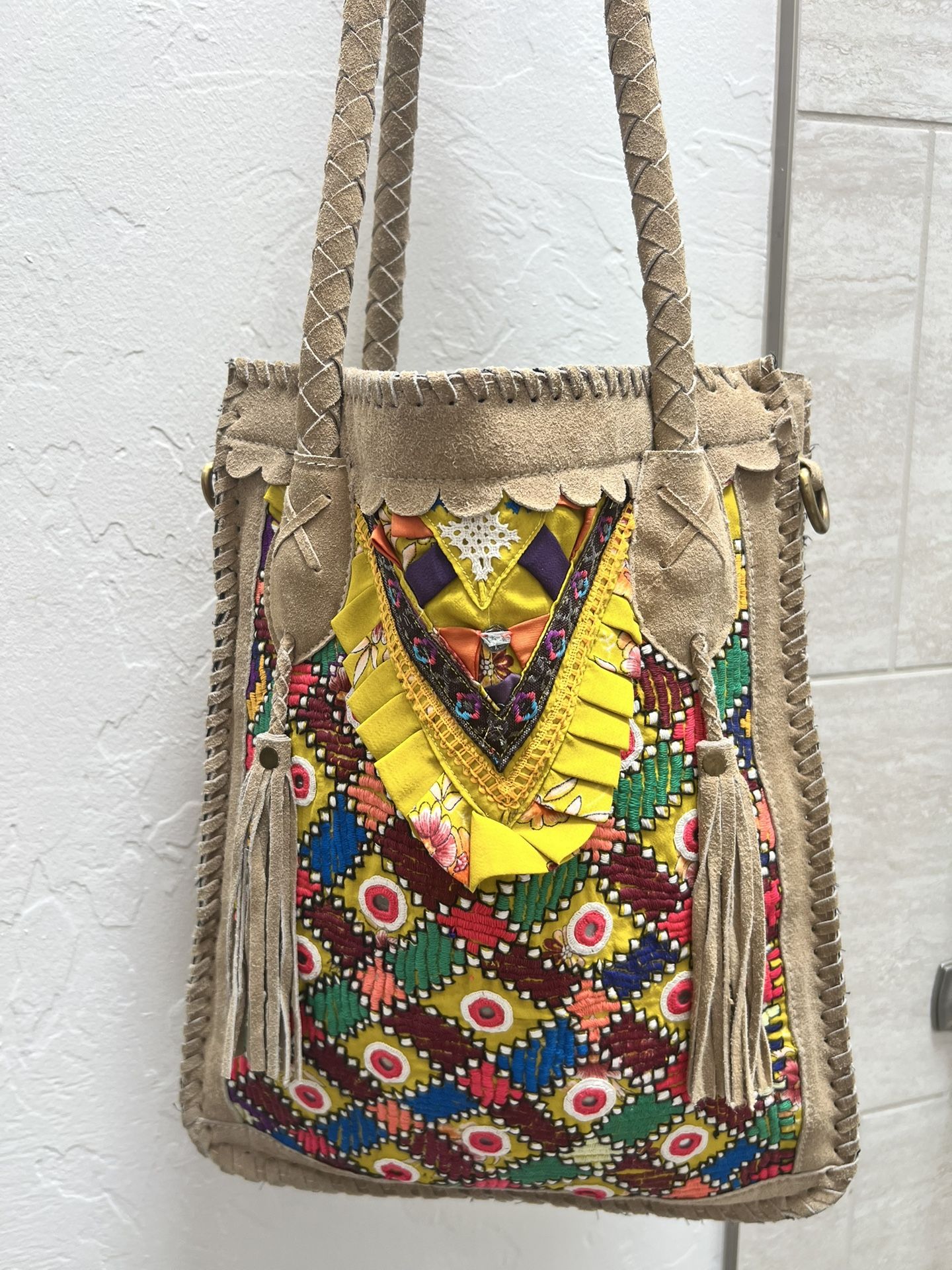 Vintage addiction Suede Leather, Bohemian Style Shoulder Bag/ Tote