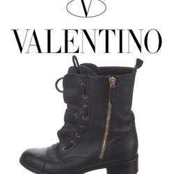 Valentino Black Leather Lace-Up Combat Boots Sz 10 / IT 40