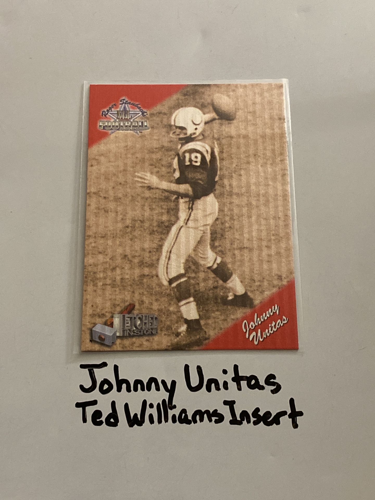 Johnny Unitas Baltimore Colts Hall of Fame QB Ted Williams Set Short Print Insert Card.