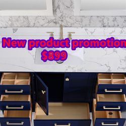60 inch Single Sink Vanity,  Single sink bathroom vanity with white engineered wood top Blue