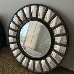 Regency Style Circular Brass & Lacquer Mirror with Convex Surround