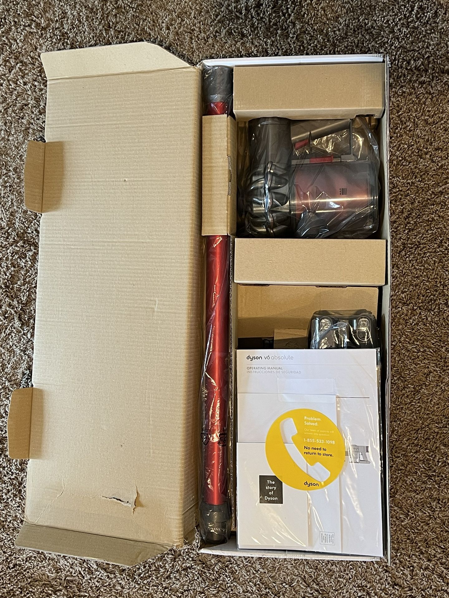 Dyson | V6 Absolute Bagless Cordless Stick Vacuum | Nickel/Red | Model 209560-01