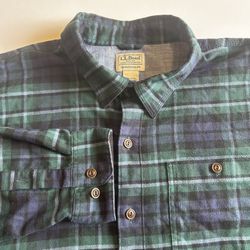 LL Bean Mens Traditional Fit Long Sleeve Green Blue Plaid Flannel Shirt Size XL