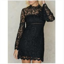 Bardot Black Lace Long Sleeve Dress, XS