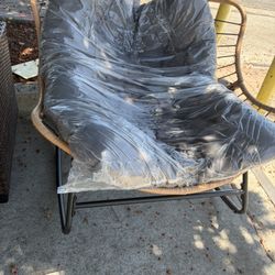 37”x32” Grand Chair Indoor and Outdoor, Metal Patio Lounge Rocking Chair with Thick Cushion,  Gray