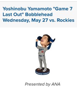 5/27 Dodger Game Yamamoto Game 7 Last Out Bobblehead Giveaway