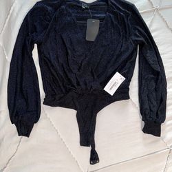 Sparkly Black Long Sleeve Bodysuit 