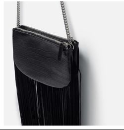 Fringe Croc Handbag Black Shoulder Bag