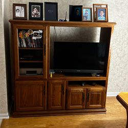 Oak entertainment center with storage