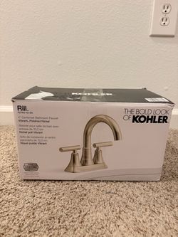 KOHLER Rill Vibrant Polished Nickel 4-in centerset 2-handle WaterSense Mid-arc Bathroom Sink Faucet with Drain