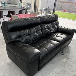 Black Leather Power Recliner Couch