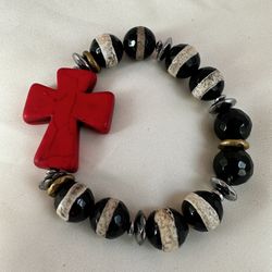Red And Black Stone Red Cross Bracelet 