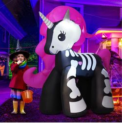 GOOSH 6- FT Halloween Inflatables Unicorn Outdoor Decorations Blow Up Yard Skeleton Unicorn with  for Garden Lawn Indoor Party Decor