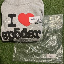 *BRAND NEW* SP5DER SOUVENIR HOODIE I HEART SP5DER “GRAY” S