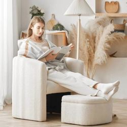 Upholstered accent chair with ottoman