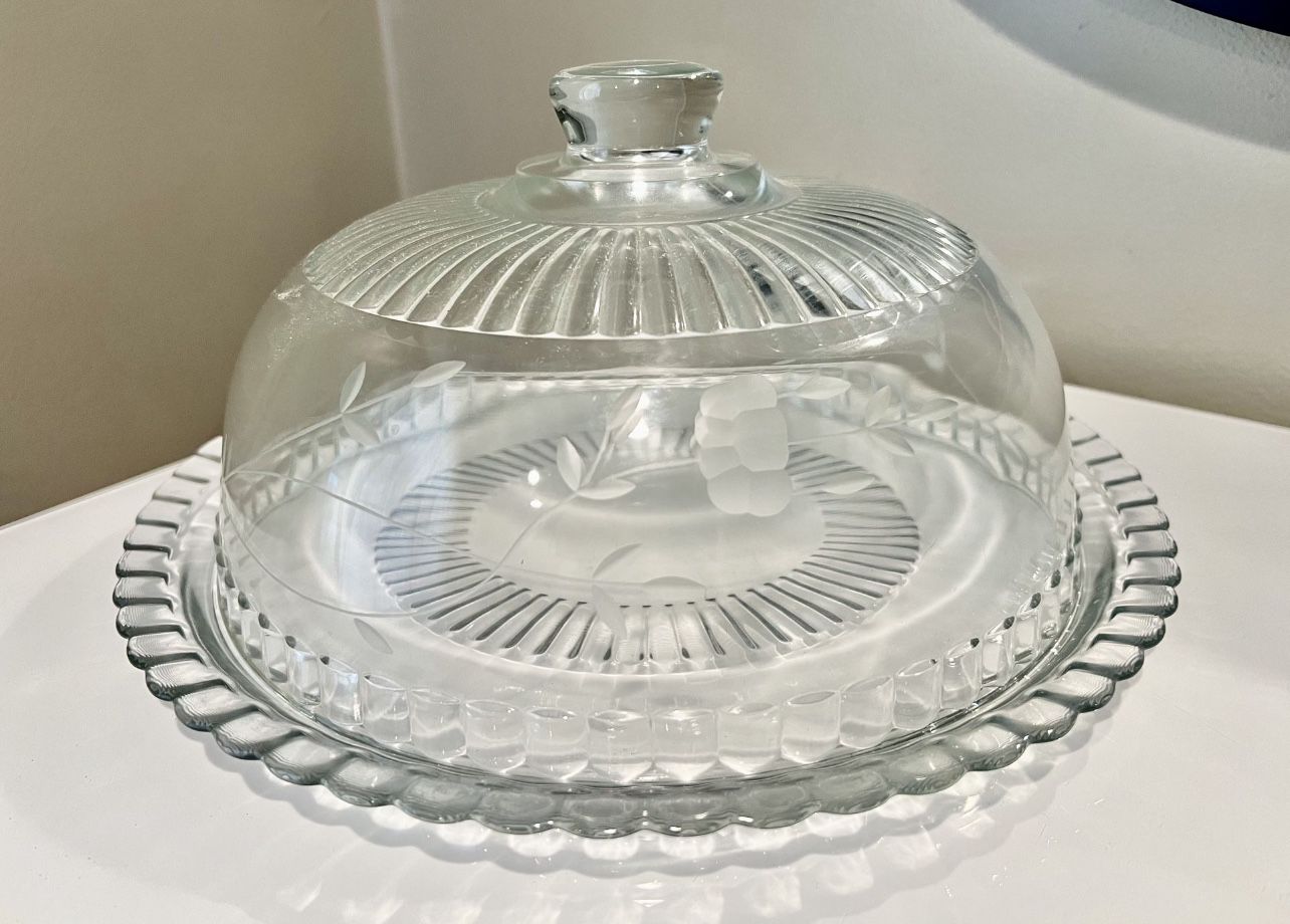Vintage Princess House Crystal Cake / Pie Plate With Dome Lid