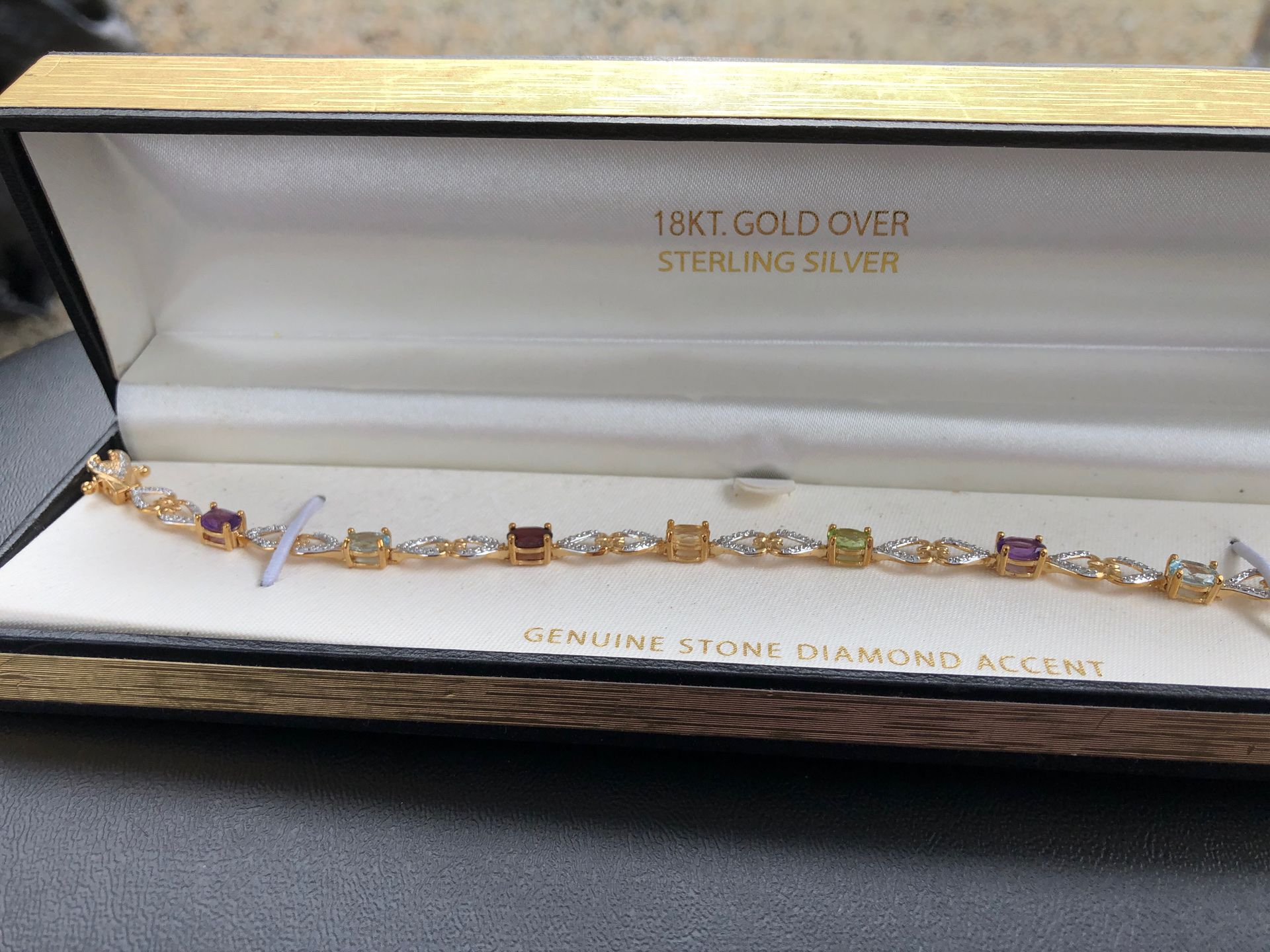 Brand new in box bracelet 18 KT.Gold Over Sterling Silver genuine stone Diamond Accent