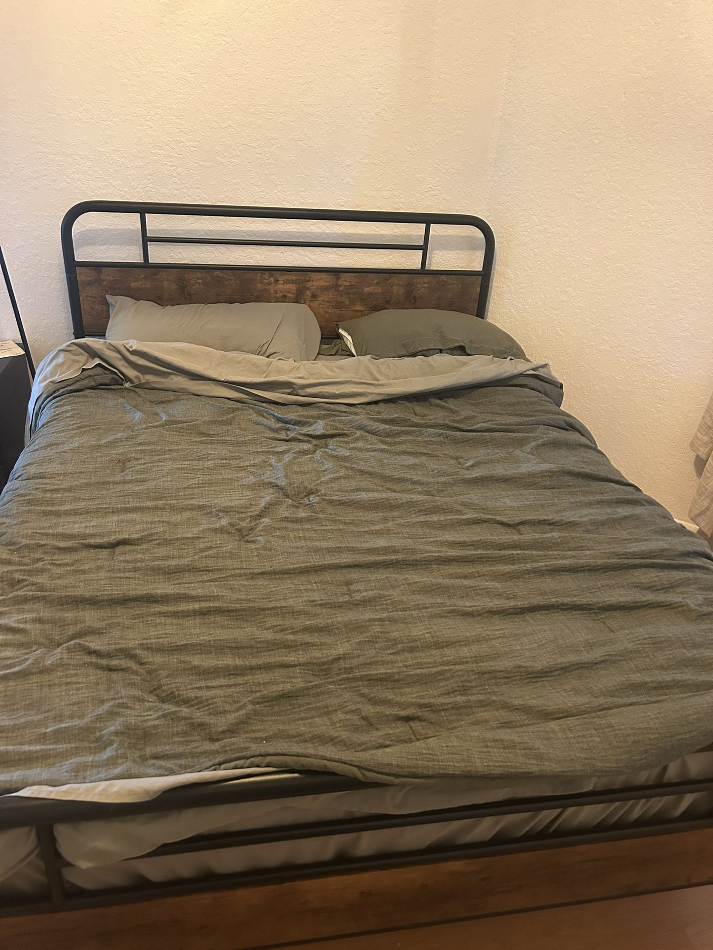 Queen Bed Frame + Mattress + Sheets
