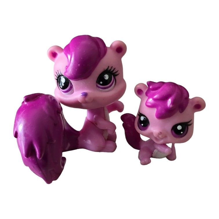 Littlest Pet Shop LPS #3589 #3590 Pink Mommy & BABY Squirrel Set