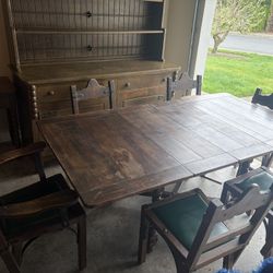 Craftsman Antique Dining Room Set - Table, Chairs, Hutch, Display and Side Table