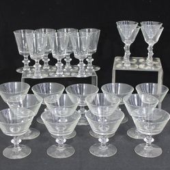 Vintage Clear Glass Cocktail & Wine Glasses Set