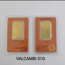 Replica 31g Gold Plated Valcambi Certificate Assayer. Brass Core Non Magnetic 
