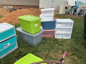 Two storage bins with 3 draws each, 6 different size bins in good condition