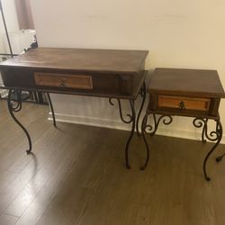 Antique Solid Wood Desk And End Table.