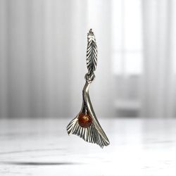 Cognac Amber Sterling Silver 925 Pendant With Leaf Design Elegant  Jewelry