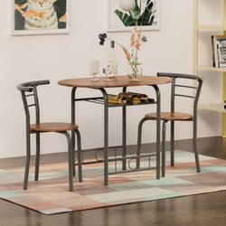 New 3 Piece Wood and Metal Dining Set, Small Dining Table for 2 ,for Living Room, Dining Room, Kitchen, Brown  New in box TCS21L010BN  This 3-piece ta
