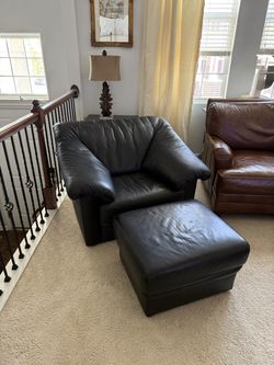 Black Leather Chair & Ottoman