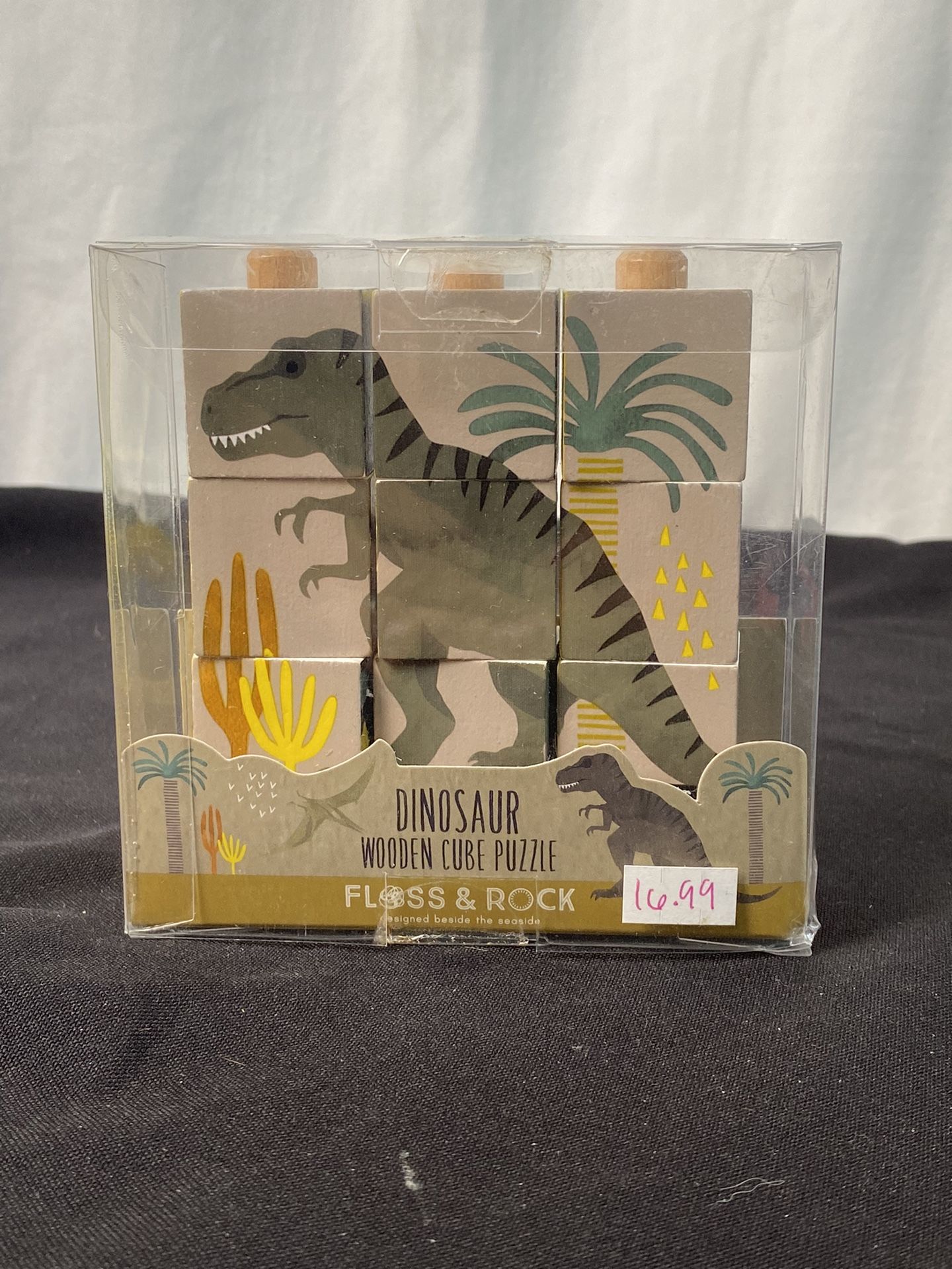 Floss & Rock Dinosaur Cube Sturdy Wood 3D Puzzle Ages 2+ (4 Puzzles in 1) Rare Collectors Item!