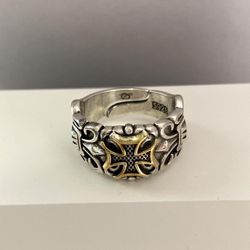 925 Silver Plated Adjustable Cross Ring for Men Women,Punk Hip Hop Ring