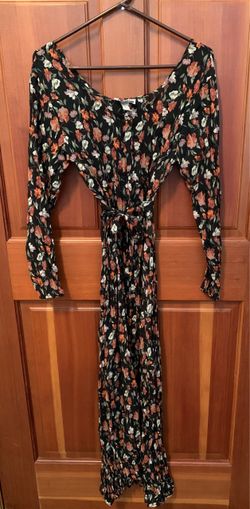Vintage 80s/90s Contempo Made in USA Black Floral Maxi Dress - One Size Fits All