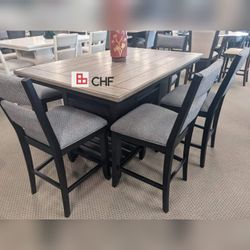 new 6 pc counter height dining table set (table with 4 chairs and bench included )